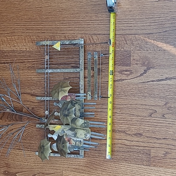 Vintage 1970 Signed Curtis Jere Metal Umbrella Rainy Day Bus Stop Wall Hanging - Picture 9 of 16